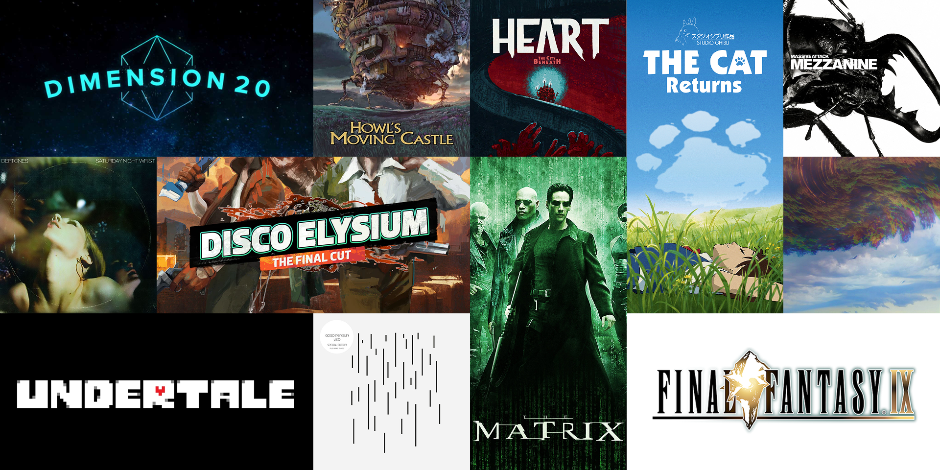 A collage of games, music and films
